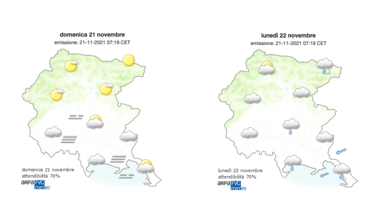 Immagine per Meteo, cielo nuvoloso sul Fvg con foschie e nebbia